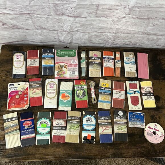 Wright's Other - Vintage Craft Lot of 30 Wrights & More Sewing NOS Buttons Trim Rick Rack Piping